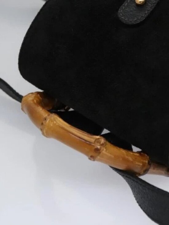 GUCCI Bamboo Backpack Suede Leather Black Gold 003 1705 0030 Auth nb031 main image 9